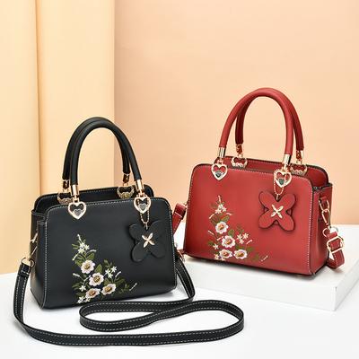 Bolsa feminina padrão floral, bordado suave, textura simples e elegante, bolsa tiracolo de ombro único