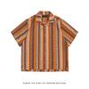 Chemise jacquard tissé ajouré style ethnique rétro col cubain homme été nouveau design couleur contrastante manches courtes