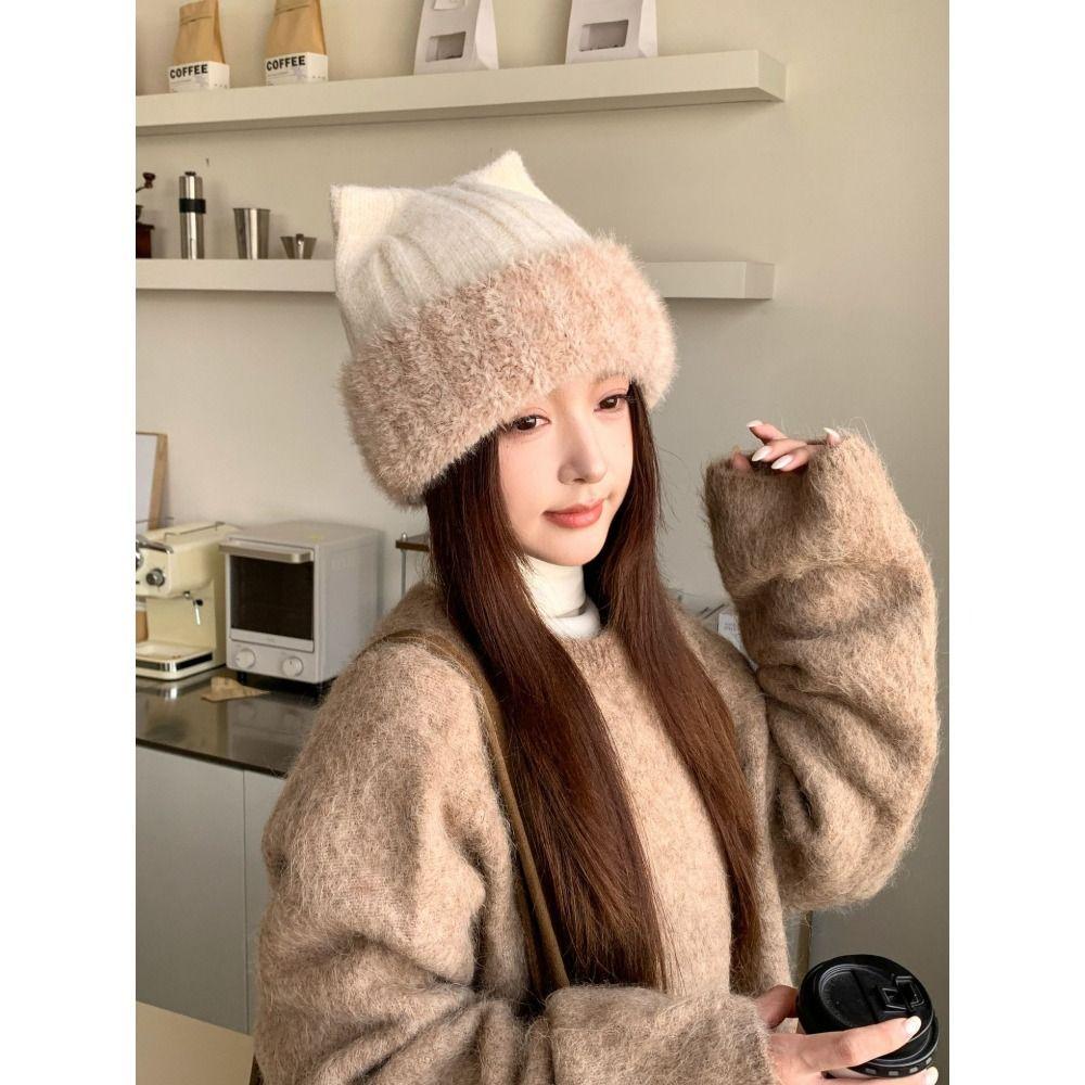 Warm Knitted Beanie Hat Fleece Lined Winter Thermal Hat Cozy Ear Protection Hat  For Women