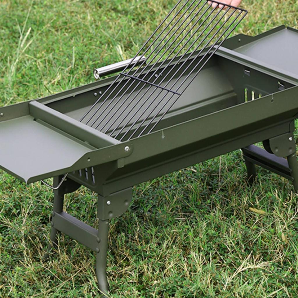 Foldable Portable Briquette Grill Metal with Side Tables Easy Setup