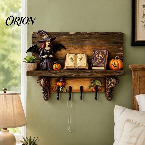 Wooden Ghost Decorations for Home Halloween Key Holder, Lady Holder with 4 Hooks, Wall Decor Mounted Spooky Rack Organizer Entryway Hallway Decorative