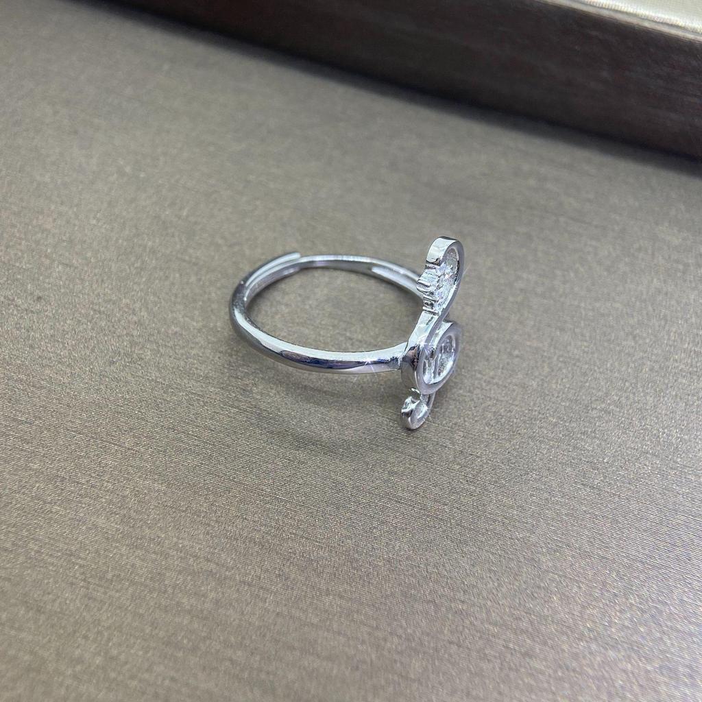 Beixi S925 Sterling Silver Musical Note Adjustable Ring with Zirconia Inlay