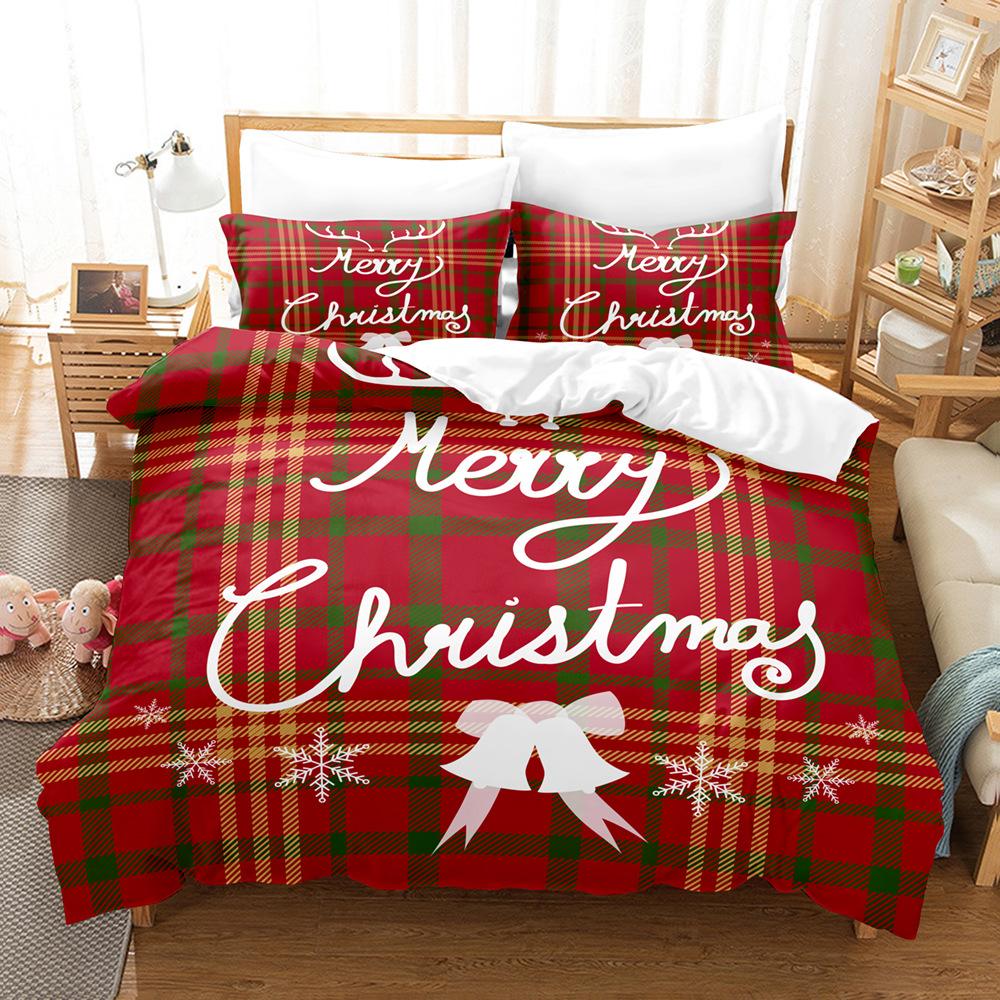3D Happy New Year Bedding Set Christmas Happy Duvet Cover Pillowcase 2/3 Holiday Gift AU/EU/ES/DE Full Size Quick Drying Soft Home Textile