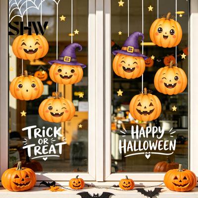 Decorative Decals for Home Party Halloween Castle Pet Static Cling Window Stickers, Spooky Bat Pumpkin Seasonal Clings Kids Floral Glass Decals,