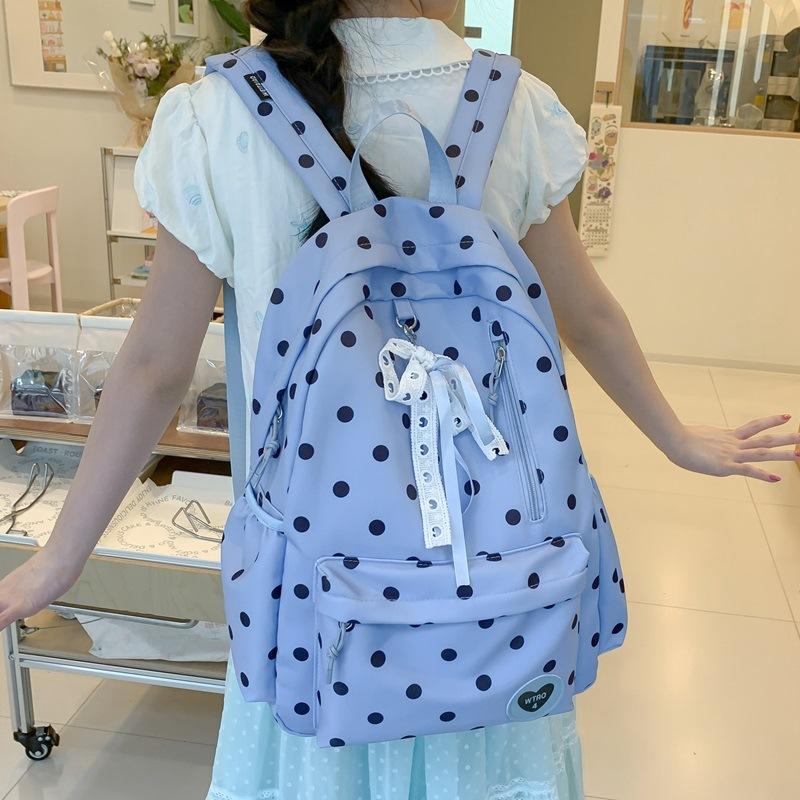 Schoolbag Korean Version of Small Fresh Polka Dot Schoolbag for Girls In Junior High School, Simple and Cute Student Backpack, High Value Fashion
