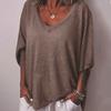 Dámské triko s výstřihem do V, 3/4 netopýří svetr s rukávem Topy Jednobarevné Volný střih Tenká trička Prodyšná Lehká trička