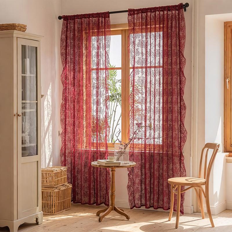 TK French Ruffle Sheer Curtain Bedroom Living Room Lace Fabric Window Door