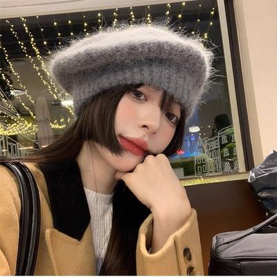 Autumn And Winter Rabbit Hair Wool Hat Knitted Beret Autumn And Winter Thickened Warm And Versatile Hat Women's Hat
