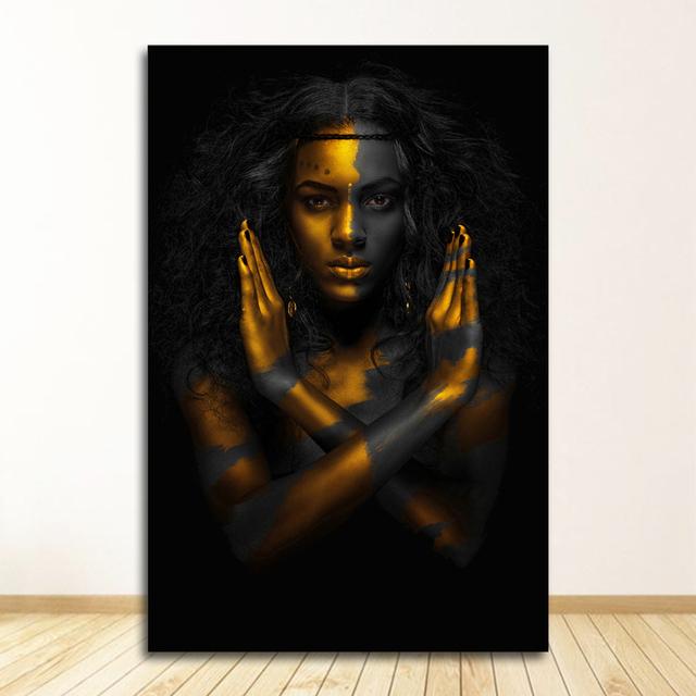 Wall Art Picture for Living Room Decor Black and Gold African Woman Cuadros Canvas Painting Posters and Prints Scandinavian