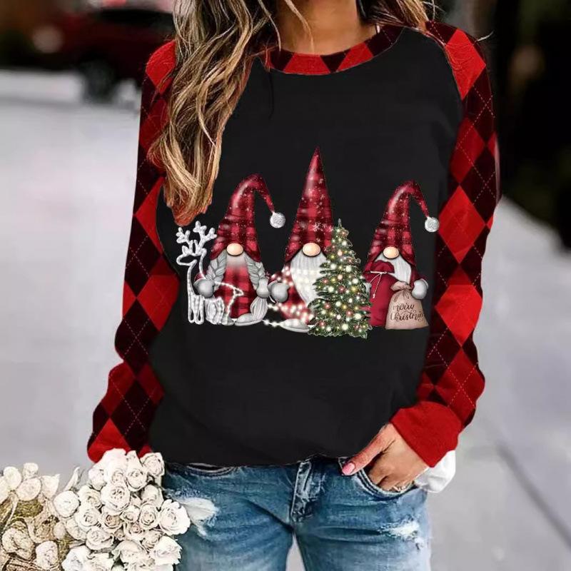 Women's Christmas 3D Printed Crew Neck Long Sleeve T-Shirt Fashion Versatile Breathable Trend Casual