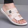 Men Black Leather Slippers Handmade Simple Flats Summer White Outdoor Roman Sandals Brown Open Toe Beach Shoes Plus Size