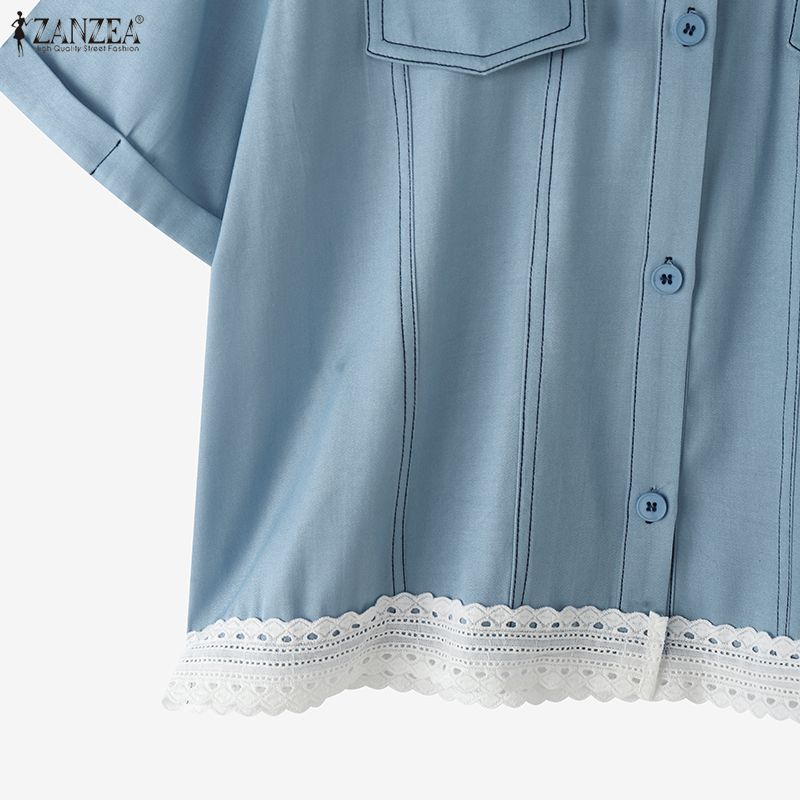 ZANZEA Lässige Damenbluse mit Rundhalsausschnitt und kurzen Ärmeln für den Sommer