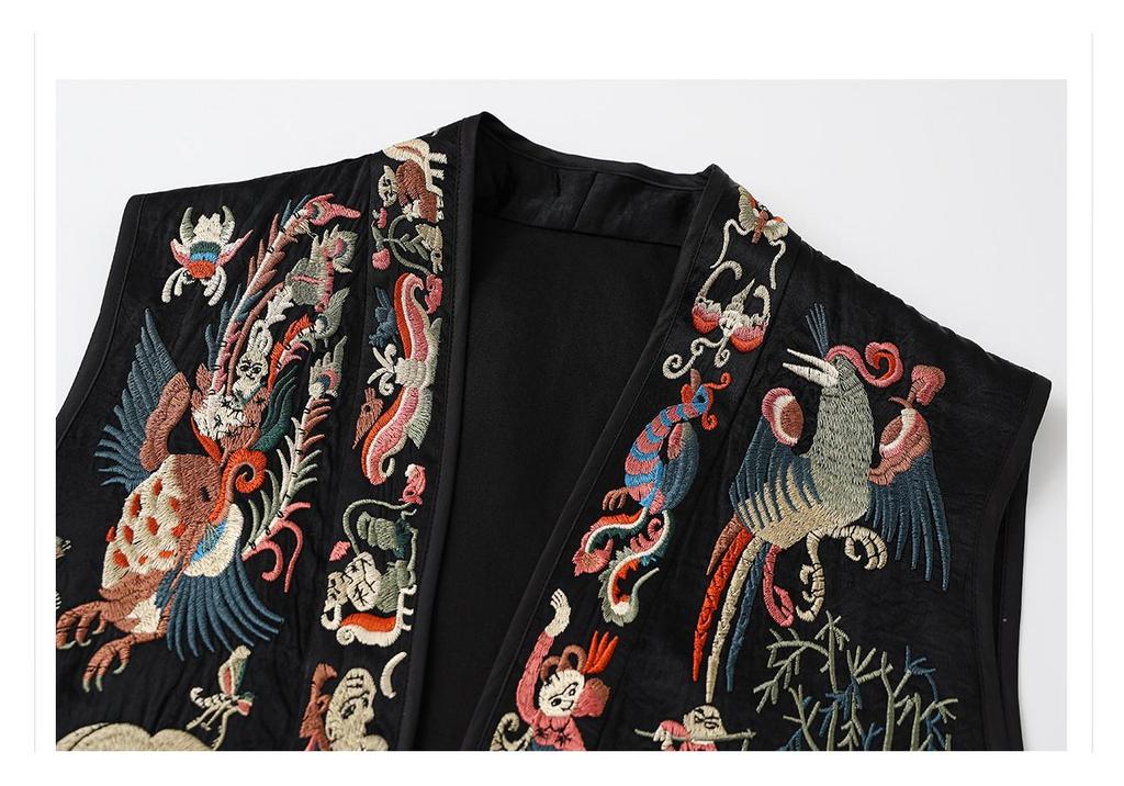 2026 Chinese Style High-End Mulberry Silk Embroidered Frog Button Mesh Retro Women's Vest M6063