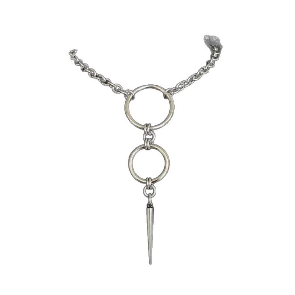 Punk Personality Silver Stainless Steel Circular Ring Long Rivet Pendant Choker Necklace for Men Women Jewelry Accessories