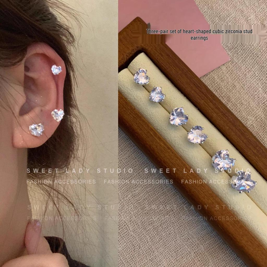 Super Sparkly Zircon Heart 925 Silver Needle Stud Earrings - Elegant Cartilage Piercing Jewelry