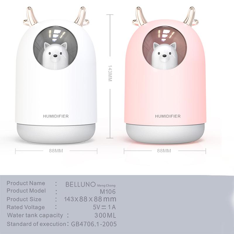 Usb zvlhčovač vzduchu čistička vzduchu Ultrasonic Cool Mist Maker Aroma difuzér 300 ml Lovely Bear Led Lamp Mini Aromaterapeutický zvlhčovač