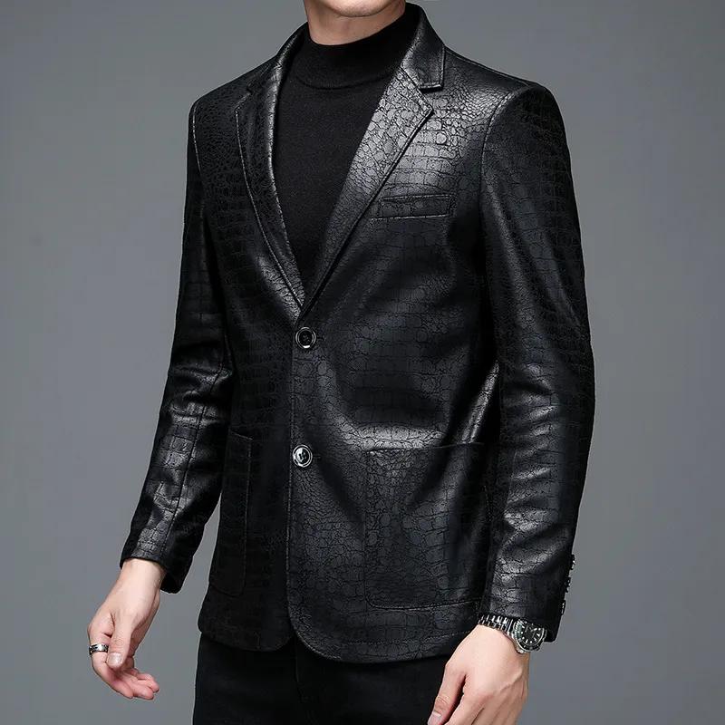 

Мужская весенне-осенняя куртка из искусственной кожи, пиджак костюмного кроя, короткий повседневный пиджак XS