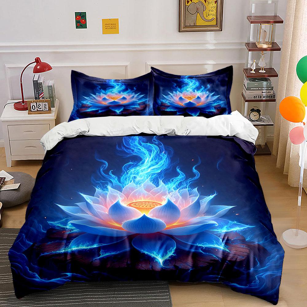 "Flaming Lotus Decorative Art Set" Bedding Set with 1 Duvet Cover 2 Pillowcases Single Double King Queen, Gift