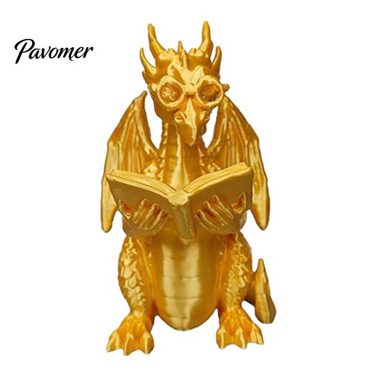 Dragon Ornaments 3D Printed Reading Figurine, Cute Statue with Glasses Fantasy Book Decor Book, Desktop Bookshelf Decor, Lover Gift Whimsical Desk