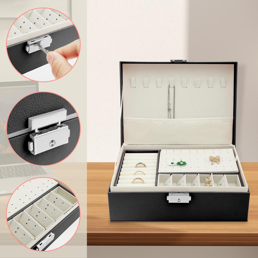 Large Jewelry Storage Box 2 Layers Jewelry Storage Boxes With Lock For Jewelry Necklace Earring Bracelet Leather Jewelry Boxes