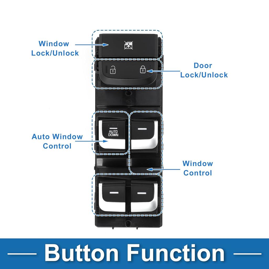 Car Power Window Switch No.93571D9200 Front Left Driver Side Window Control Switch for Kia Sportage 2017-2022 Black