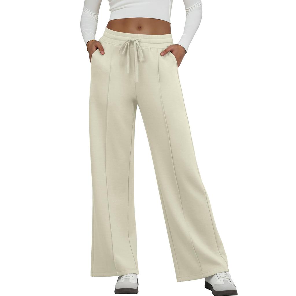 Women's Fashion Loose-Fit Solid Color Pocketed Elastic Waist Drawstring Sweatpants