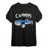 Herren Schwarzes Cummins Motor Grafik T-Shirt Kurzarm Reine Baumwolle Rundhals Lässig Bohème Stil mit Blauem LKW Design