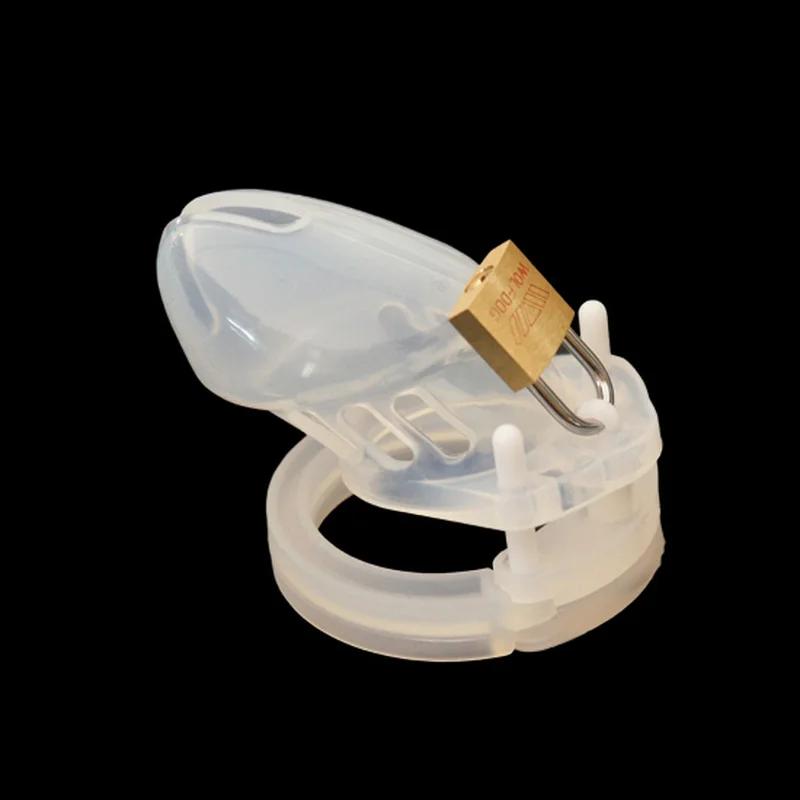 Sex Toys Silicone Small/Standard Male Chastity Device Cock Cage with 5 Rings Brass Lock Locking  Erotic Urethral Adult Game