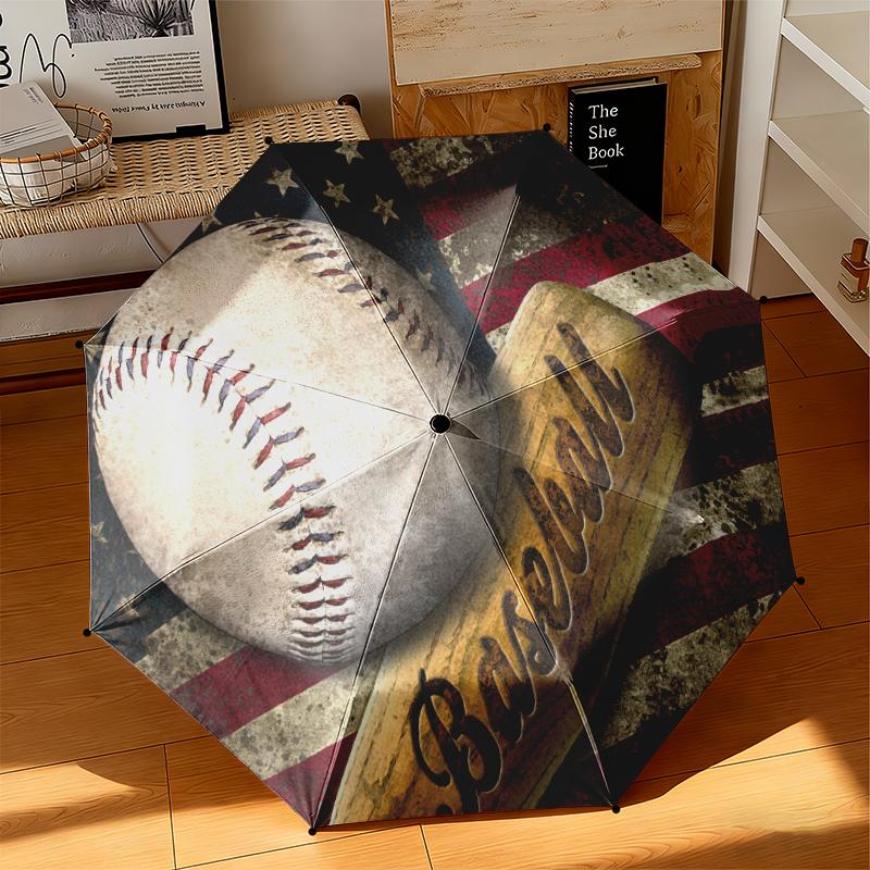 1pc American flag, baseball, and guitar Umbrella Portable Folding Umbrella Iron Frame Hole Bone Structure Outdoor Home Umbrella