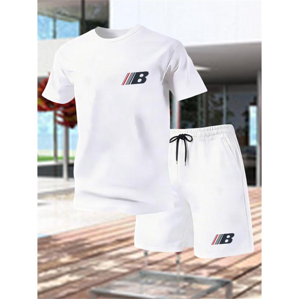 Set Sportivo Estivo da Uomo Traspirante a Manica Corta con Pantaloncini Leggero Comodo Stile Sportivo Prodotto in Cina