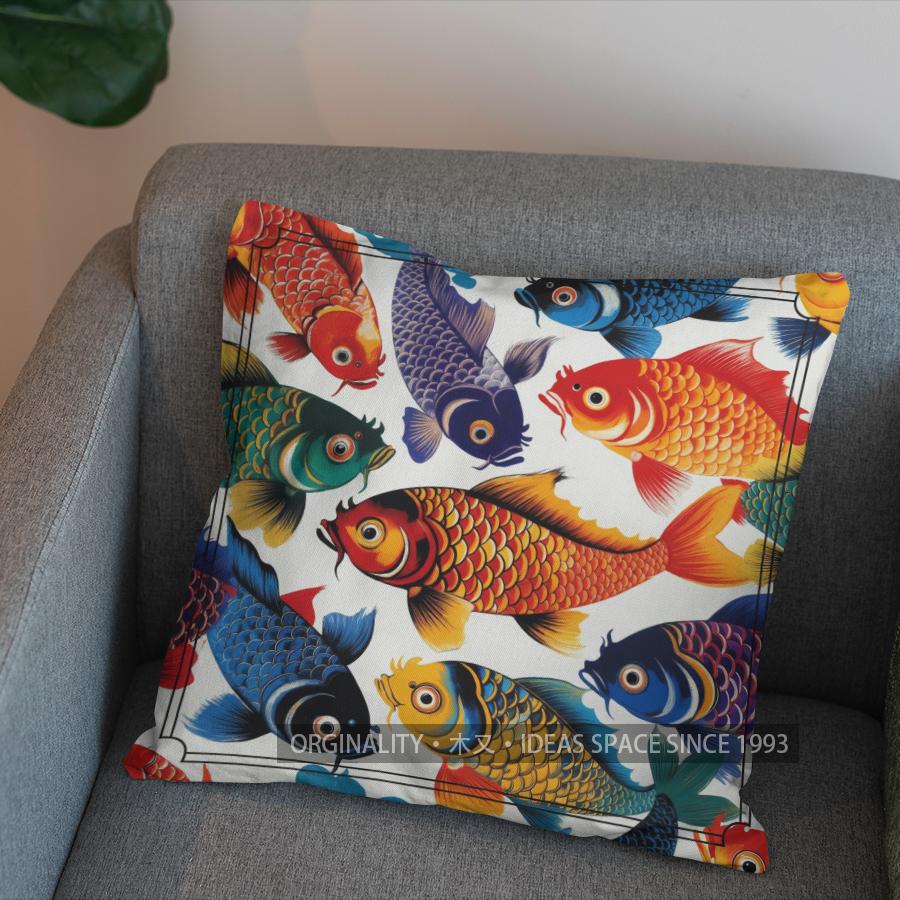 2D Colorful Clouds & Majestic Fish Pillow Cover Pattern Cushion Cover Suitable For Sofa Bedroom Car Pillow Cover