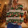 Women's Casual Christmas Print V-Neck Long Sleeve T-Shirt with Button