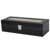 6-Grid PU Leather & Wood Watch Storage Box - Jewelry Accessories Holder