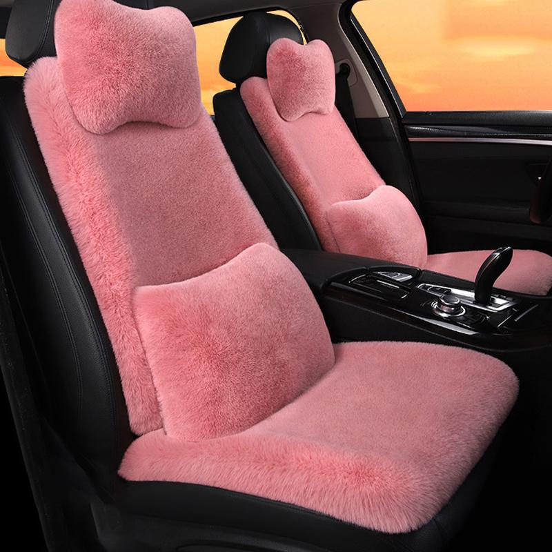 New Winter Car Plush Seat Cushion Heart Shaped Head Pillow Neck Pillow Waist Support Cushion Thickened Warm Universal Seat Cover