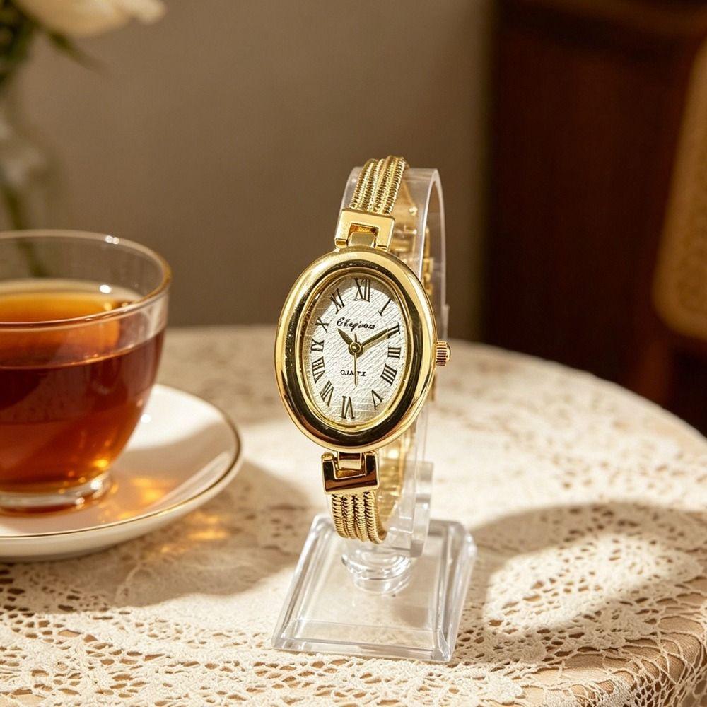 Gold Tassel Chains Watch Alloy Oval Quartz Watch Delicate Quartz Wristwatch  Fashion Wear