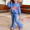 Kids Printed Long Sleeve Neck Top and Pants Set, Casual Loose Fit Outfit for Boys Girls