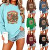 Women's Casual Long Sleeve Christmas Print Neck Top for Holiday and Everyday Wear