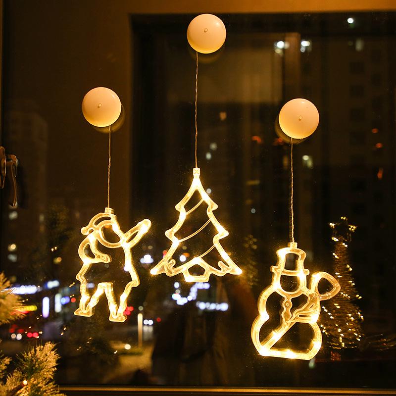 LED Christmas Suction Cup Star Bell Snowman Window Hanging Lights Ornament