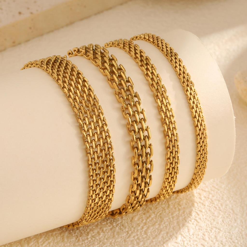 3mm/4mm/6mm Vintage Mesh Link Chain Bracelet for Women, Gold Plated Stainless Steel Italian Chain Bracelet, Waterproof Jewelry