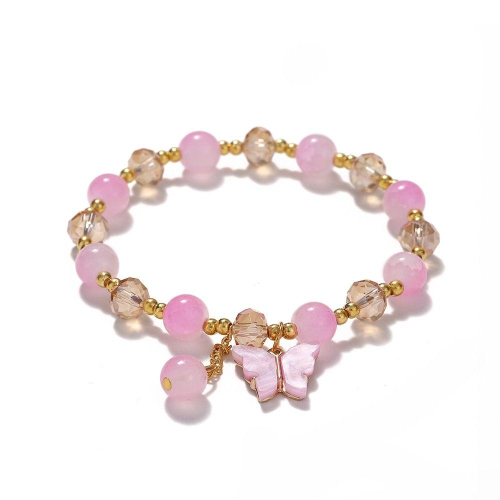 Sweet Glass Beads Bracelet With Butterfly Pendant Korean Style Bracelet Women Bangle  Female