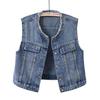 Gilet di Jeans da Donna Girocollo con Frange, Blazer Corto, Pullover Senza Maniche Aderente Casual e Retro