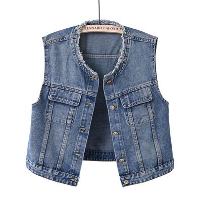 Gilet en jean pour femme à col rond et franges, Blazer court, Pull sans manches ajusté décontracté et rétro
