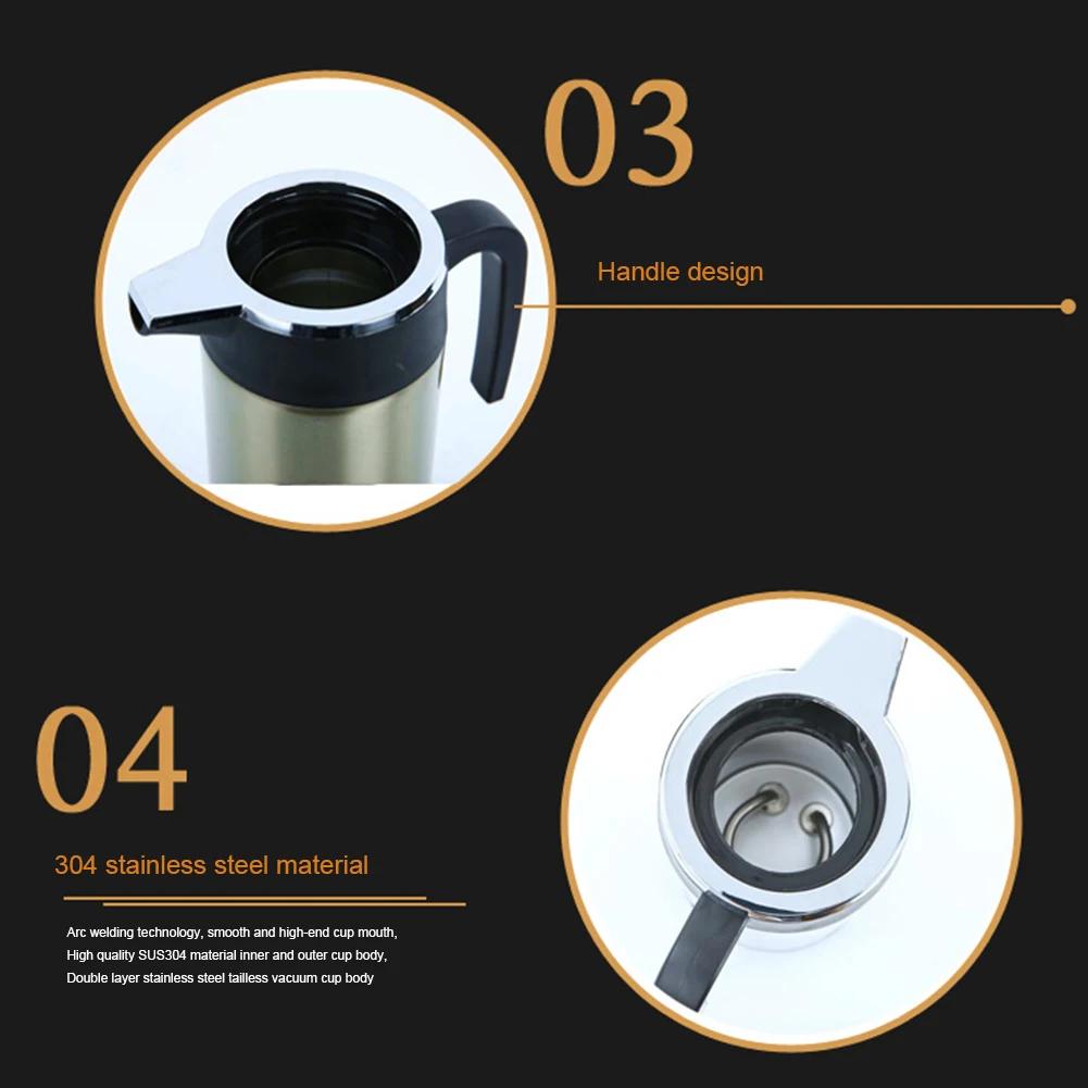 12V/24V Electric Heating Cup Kettle Stainless Steel Water Heater Bottle Auto Shut Off Fast Boiling Kettle for Travel Car Truck
