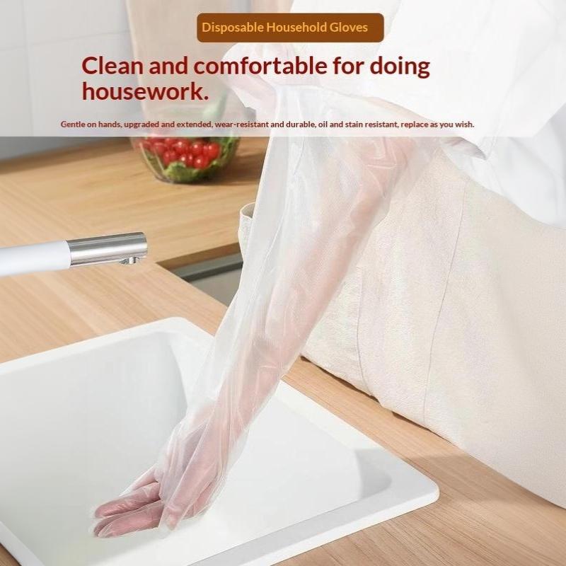 60cm Extra Long CPE Dishwashing Gloves Waterproof Thickened Anti-Slip Cuff for Kitchen Home Cleaning