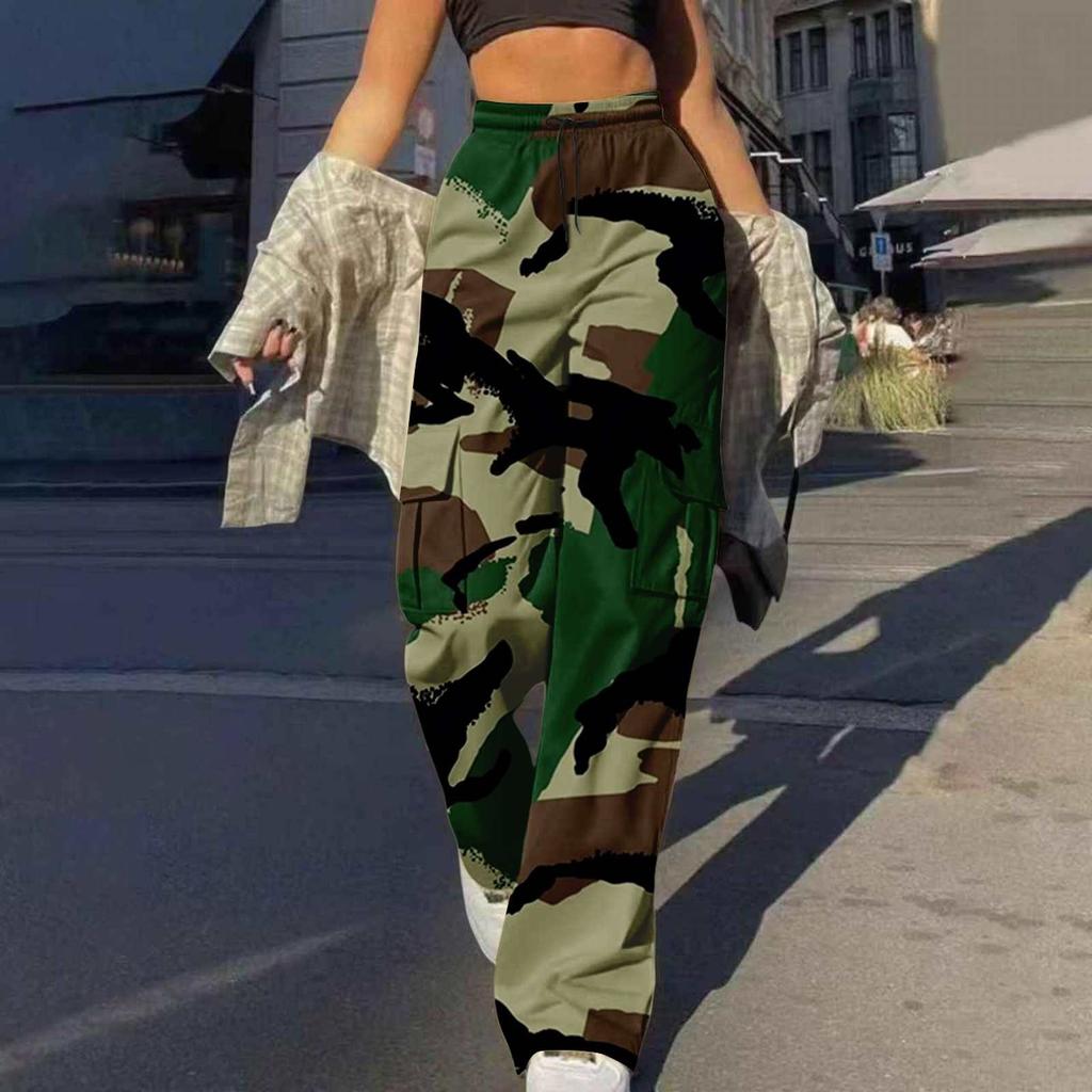 Trendy Uformell Streetwear for kvinner Baggy Cargo-bukser med lommer Bukser med brede ben Løse kjeledresser Lange bukser