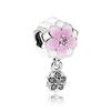 100 %Real 925 Sterling Silver Pink Enamel Flower Ribbon Charms Beads Fit Original Bracelet For Women Jewelry Making