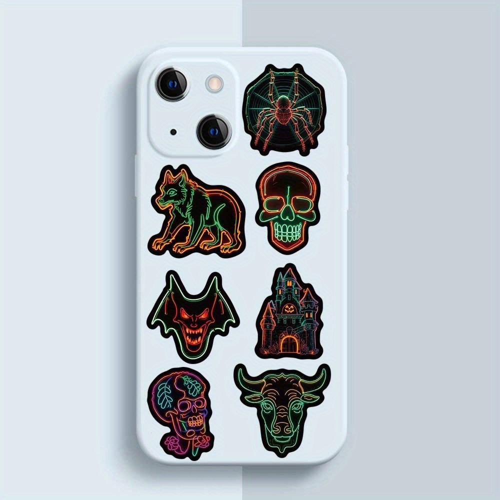 50pcs Neon Halloween Cartoon Graffiti Stickers - Spooky Horror Decals for Water Bottles, Party Supplies, Reusable Self-Adhesive