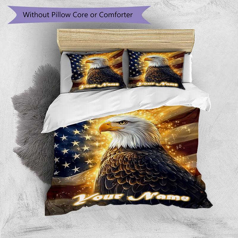 3PC Custom Name Eagle Pride American Flag Bedding Set Printed Bedding Set Duvet Cover Closure Includes 1 Duvet Cover & 2 Pillowcases for All Seasons B