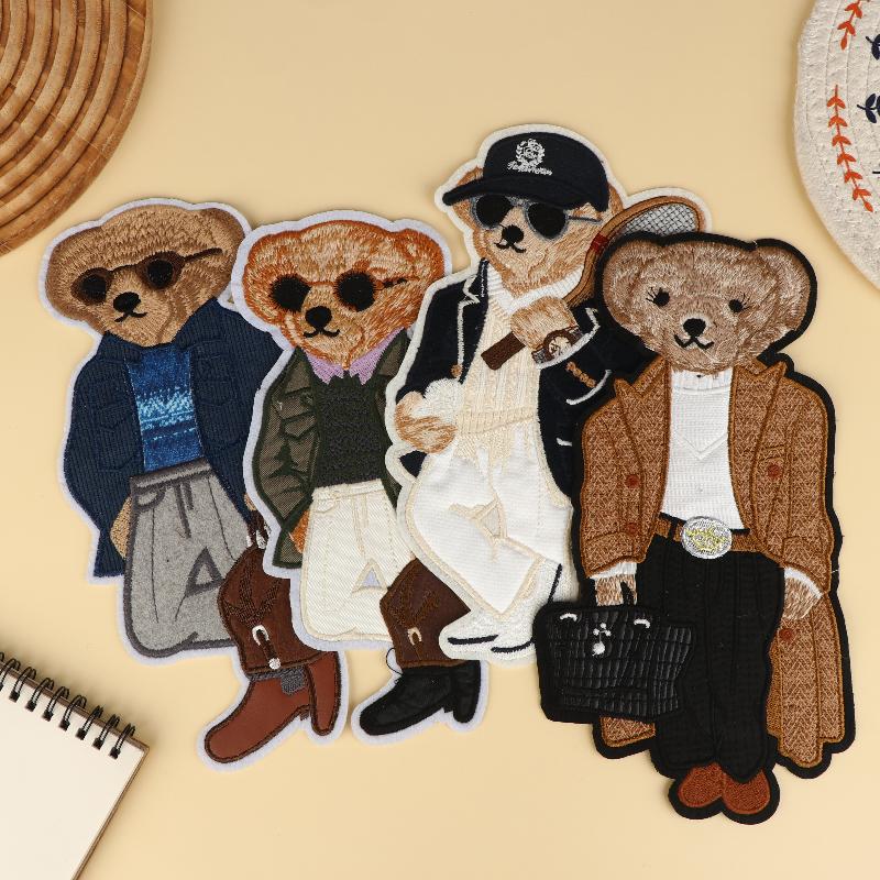 Large Bear Clothing Patch Hand Sewn Embroidery Patches Clothes Decoration Accessories Sewing Applique DIY Craft Backpack Textile
