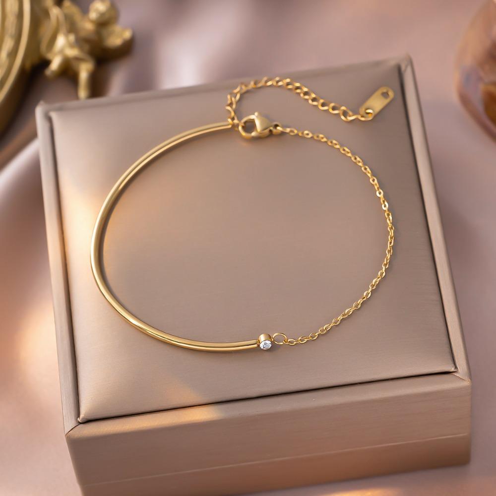 Trendy Minimalist Gold Color Half Bangle Splicing Bracelet Tiny Zircon Bracelets for Women Stainless Steel Daily Wear Jewelry